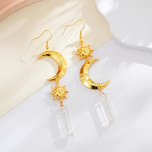 Celestial Raw Crystal Dangle Earrings with Sun and Moon Design - image 5