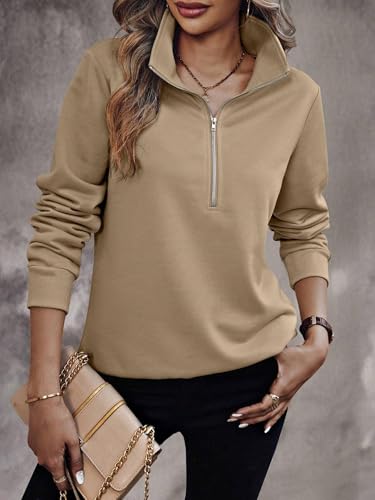 Image of TAGAS Women's Fleece Solid Half Zip Sweatshirt |Casual High Neck Pullover Top with Long Sleeves | Trendy Fall & Winter Wear