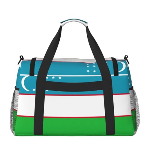 Flag of the Republic of Uzbekistan print Travel Duffle Bag Gym Bag for Women,Puffer Tote Bag,Weekender Overnight Bag Organizer2