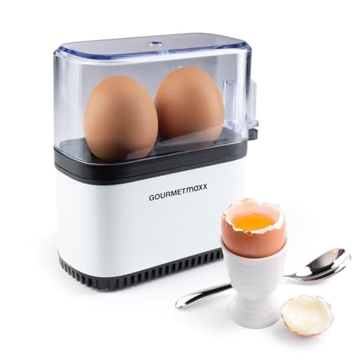 GOURMETmaxx Eierkoker voor 2 eieren, eierboiler met eierprikker in maatbeker, 3 hardheidsgraden voor je eierdopje, design eierkoker klein, vaatwasmachinebestendige onderdelen