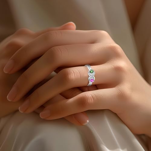 Personalized 2 Birthstones Ring for Women, Custom Mothers Ring with 2 Birthstones, Promise Ring for Women, Personalized Gift for Her, Gifts for Anniversary Birthday Christmas3