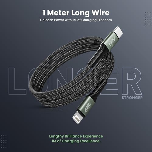 Image of AMS 65 Watt Lightning Cable 1 m Fast Charging Cable Compatible with i Phones /Tablets, 480mbps Data Transfer Speed (Compatible with iPod, iPad Mini, iPhone 5 /5s /5c /SE /6 /6s /plus, Black, One Cable)