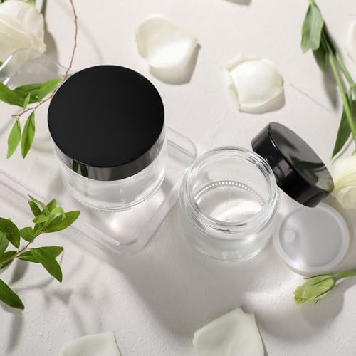 3 Pack Clear Small Glass Cosmetic Jars with Lids - 60 ml Empty Glass Makeup Containers for Sample, Cream, Lotion, Powder (2 OZ)2