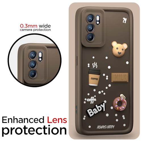 Image of Pikkme Back Cover for Oppo Reno 6 Pro 5G | Cute Fun Cartoon 3D Bear Silicone Full Body Protection Bumper Case (Brown)