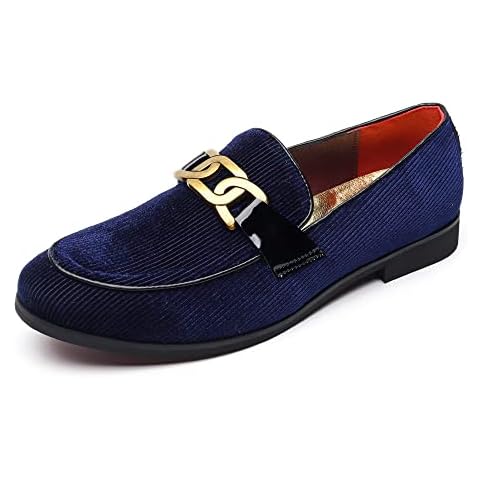 LCQL Mens Pointed Toe Loafers Shoes Fashion Slip on Velvet Smoking Slipper Moccasins Driving Shoes Black Blue Navy Size 9.5 Cover