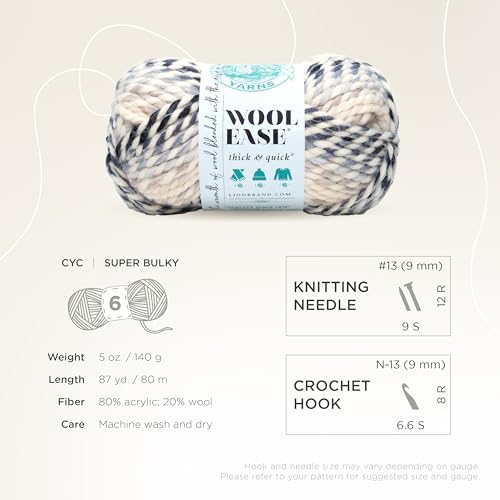 Image of Lion Brand Yarn Wool-Ease Thick & Quick Yarn, Soft and Bulky Yarn for Knitting, Crocheting, and Crafting, 1 Skein, Moonlight | Super Bulky Wool Acrylic Blend Fiber for Soft Hats, Sweaters, Chunky Blankets, Yarn for Crochet, Knitting, Crafts, Weaving