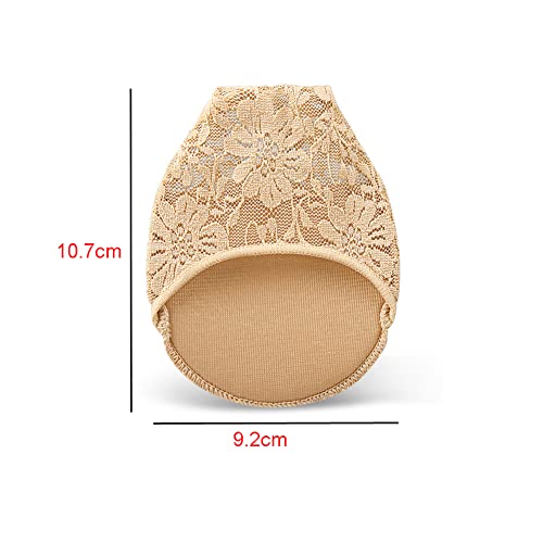 4 Pairs Half Toe Socks No Show Liner Socks Non-Skid Bottom Women Lace Toe Topper Liner Socks with Padding Pads, Black and Nude, One Size2