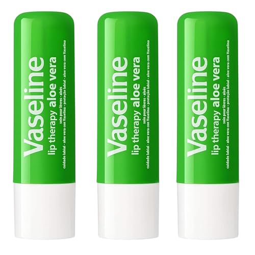 Vaseline Lip Therapy Aloe Vera Lip Care Stick with Petroleum Jelly – Moisturising & Soothing Lip Balm for Soft, Smooth Lips – 4.8g × 3 Pack