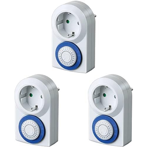 Brennenstuhl Zeitschaltuhr MMZ 20, mechanische Timer-Steckdose (Tages-Zeitschaltuhr, mit erhöhtem Berührungsschutz) weiß, 3er Pack