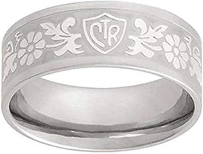 One Moment In Time J125 Daisy Flower Scroll Size 5-10.5 Stainless Steel Ring Mormon LDS CTR