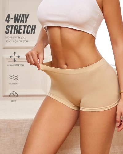 Image of Womens Boyshorts Underwear Seamless Boxer Briefs Full Coverage Soft Stretch Boxer Shorts For Women 4 Pack