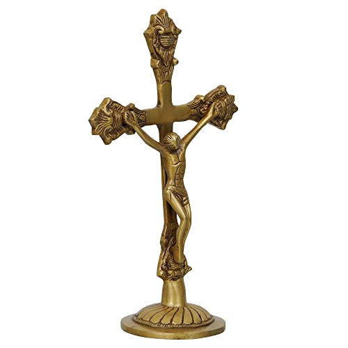Image of eCraftIndia Golden Brass Jesus Christ Statue | Cross Jesus Statue for Home Office | Gift for Christmas