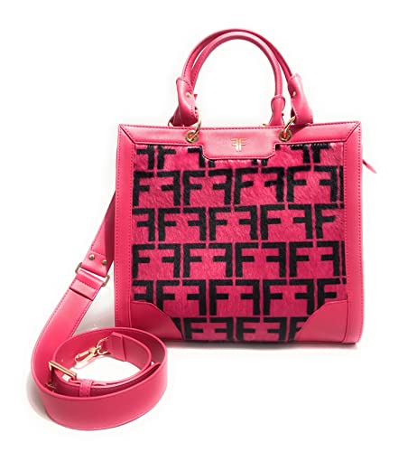 Sac cabas midi Fracomina fuxia en éco-cuir de luxe avec finitions multilogo et bandoulière
