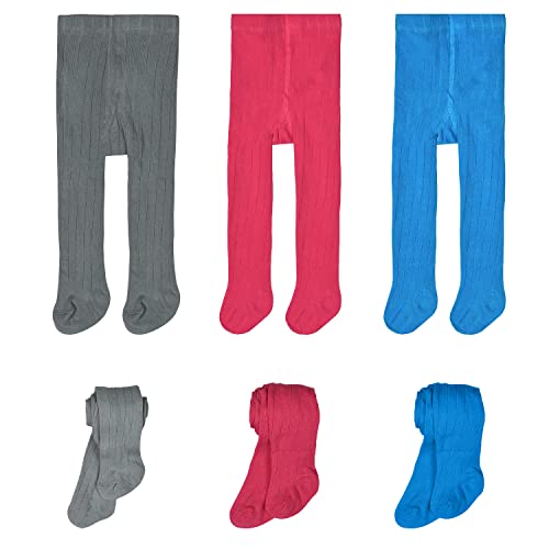 Lot de 3 collants pour bébé fille - Leggings en coton gris bleu rose rouge pour bébé de 0 à 3 ans, Gris + bleu + rose rouge, 0-6 mois Cover