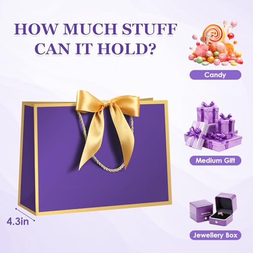 Image of JMANNI Gift Bags with Handles, 13 inch Medium Gift Bag for Presents, 1 Pcs Bags with 2 Tissue Paper and 1 Cards for Baby Shower Wedding Bridal Shower Mother's Day Birthday Party (Purple-gold