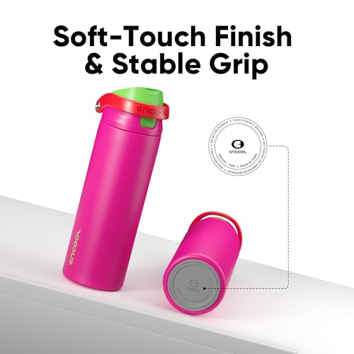 Image of ENCOOL Leakproof Insulated Water Bottle with Straw Dual-Sip Water Bottle Bag-Safe Design for Work, Commute & Gym - Keeps Drinks Cold All Day, 32 oz, Neon Pink