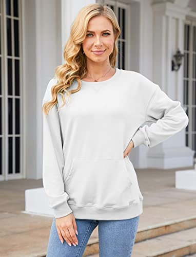 Ovanviso Womens Long Sleeve Sweatshirt Casual Crewneck Cute Pullover Tops Lightweight Sweatshirt With Pocket White Medium #TOP3