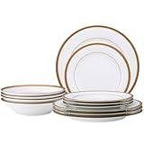 Noritake Charlotta Gold - Vajilla de 12 piezas, servicio para 4 personas