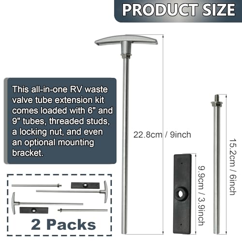 Image of 2 Pack RV Waste Valve Handle Replacement Universal Fit RV Waste Valve Tube Extension Kit RV Dump Valve Handle Replacement Set