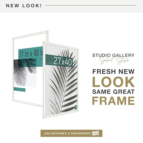 MCS Studio Gallery Movie Poster Frame 27x40 White Woodgrain, Vertical & Horizontal Wall Hanging Large Picture Frame for Photos, Artwork & Custom Posters (1-Pack)