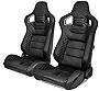 IKON MOTORSPORTS, Universal Racing Seats Pair with Dual Sliders, Black PU & Carbon Leather Reclinable Left Right