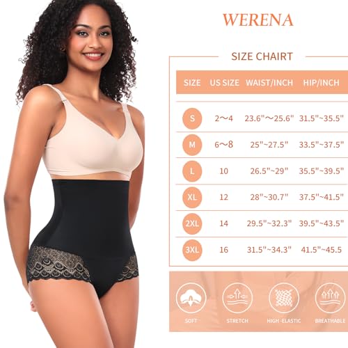 Image of Werena Tummy Control Shapewear Panties for Women High Waisted Shaping Underwear Lace Body Shaper Girdle