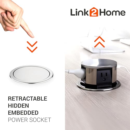 Link2Home Space Saver Pop Up-Outlet, 3 Power Outlets 15 Amp, 2 USB Ports 2.4 Amp, Overload Protection, Splash Resistant EM-PU-100E by Link2Home - Image 3
