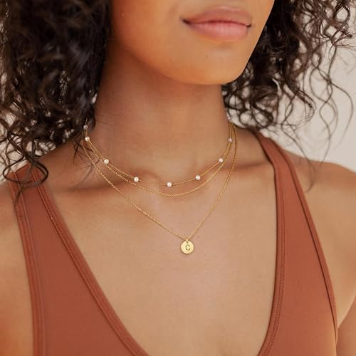 Turandoss Layered Pearl Necklaces for Women - Initial Necklaces, Dainty Gold Necklace, Initial Letter A-Z Pendant, Women's Gold Jewelry Gifts2
