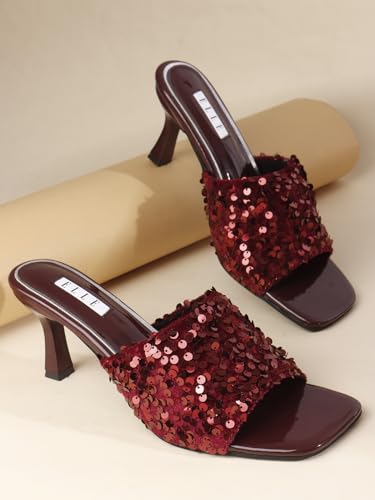 Image of ELLE Women's Sequin-Embellished Square-Toe Heeled Sandals