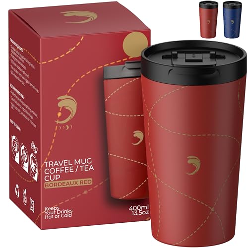 AQUAFIOLE Caneca de viagem térmica 400 ml aço inoxidável - dupla parede isolante - caneca para café e chá - Hermética, sem BPA, reutilizável - garrafa térmica isotérmica Matcha - fria/quente