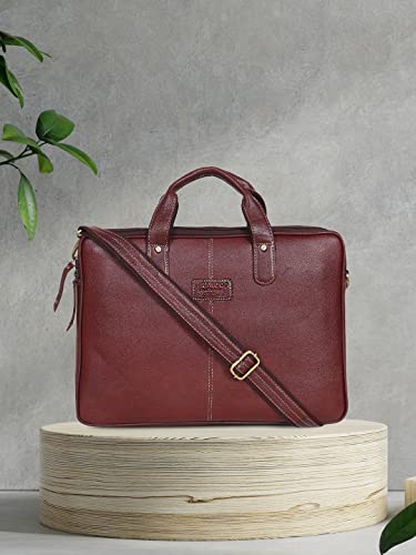 Image of Teakwood Genuine Leather 15 Inches Slim Unisex Brown Solid Laptop Bag
