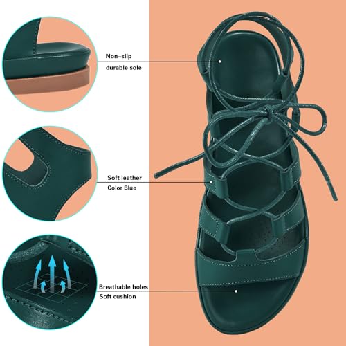 Image of HARENCE Summer Flat Sandals for Women: Comfortable Strappy Cross Lace Up Gladiator Flats Shoes Dressy Casual Non Slip Walking Sandal