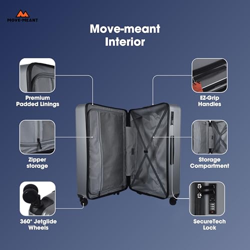 Image of Move-Meant Travel Pro Small & Medium 55 & 66Cm Suitcase 8 Wheels Number Lock Poly Carbonate Silver Trolley Bag for Men & Women | 360 Degree Wheeling Luggage | Trolley Bags for Travel