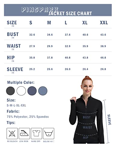 Pinspark Women's Lightweight Full Zip Running Athletic Jacket Workout Jacket Zip Up With Thumb Holes,Black,Xx-Large #TOP5