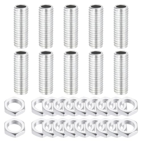 uxcell 10Pcs 1.2" Lamp Pipe Nipples Kit with Lock Nuts, M10x1.5 Coarse
