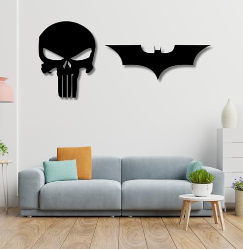 Image of TWIGGY Superhero 6mm MDF Wooden Wall Decor Set for Home, Office, or Gaming Room, Gift, Anime (pack of 2 | The Dark Knight,Punisher)