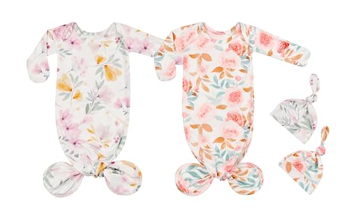 Image of Giggle Angel Newborn Baby Sleeper Gown - Knotted Nightgown Coming Home Outfits for Baby Girl - 2-Piece Set With Hat
