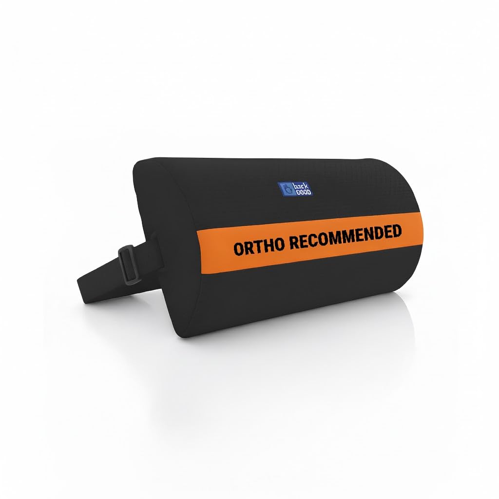 D-Shaped Lumbar Support Roll | Ortho Designed Memory Foam | 5-Year Warranty | Lower Back Pain, Sciatica, Spinal Alignment | Medical Grade Back Support Cushion, Lumbar Roll Cushion (Black)