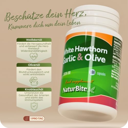 Knoblauch, Weißdorn & Olive, 500 mg 100 Perlen, NaturBite