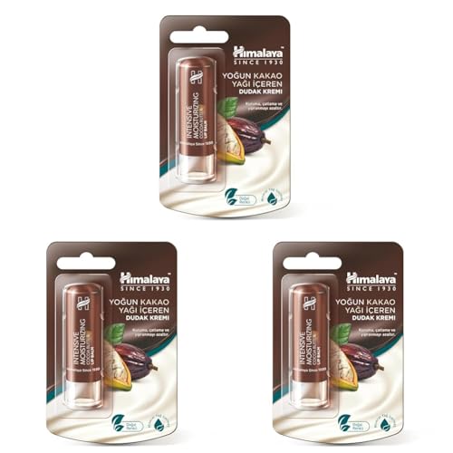 Yoğun Nemlendirici Dudak Kremi, Lip Balm, Kakao Yağı, Hint Yağı, Besleyici, %100 Doğal Renk, Silikon İçermez, 4,5 g (3 paketi)