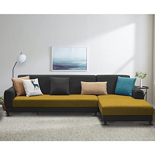 Image of Kraven RHS 6 Seater L Shape Sofa Set for Living Room (Yellow Black Fabric)
