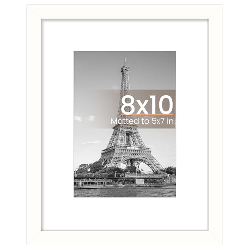 Image of upsimples 8x10 Picture Frame, Display Pictures 5x7 with Mat or 8x10 Without Mat, Wall Hanging Photo Frame, White, 1 Pack