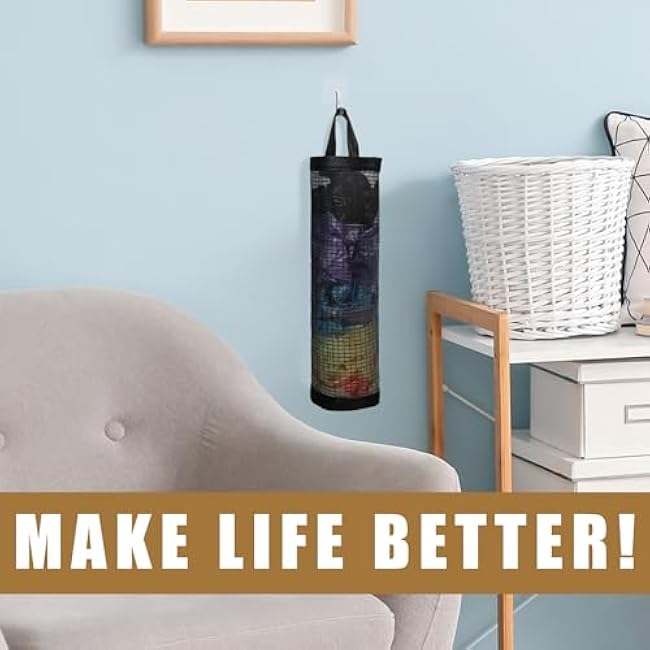 2 Pack Grocery Bag Holder Plastic Bag Holder Breathable Mesh Hanging Plastic Storage Bags Holder Plastic Bag Organizer Trash Bag Organizer, 11x7.7, Black, 577259_1_R2z9apUQ6