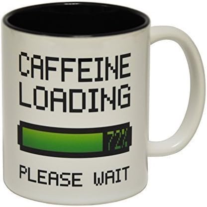 123t Mugs Caffeine Loading Ceramic Slogan Cup with Black Interior - Gift Boxed Novelty Funny