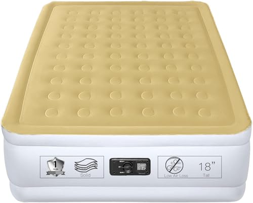 YENING Full Size Air Mattress with Built in Pump Raised Double Blow up Bed Inflatable Camping Airbed Electric 18 Inch Tall Beige