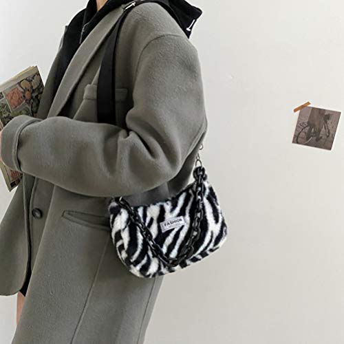 KESYOO Bolsa de Ombro Com Estampa de Zebra Bolsa de Pelúcia Pequena Bolsa de Leopardo de Pele Falsa