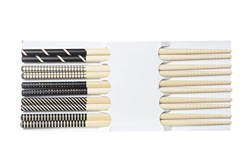 COSY TRENDY Juego de 5 Pares de Palillos Chinos, 12 Piezas, Madera, Blanco/Y/Negro, Talla Unica