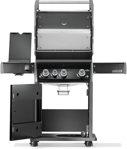 Image of Napoleon Rogue PRO 425 Propane Gas Grill with Infrared Side Burner, Black, Durable 4-Burner Backyard Grill