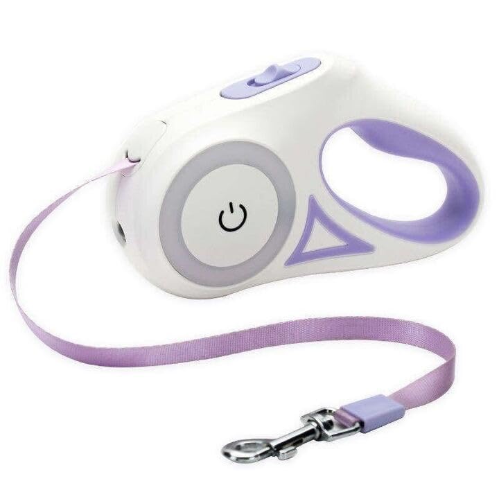Oval 360ยฐ Tangle-Free Retractable Dog Leash | Flashlight Included | Integrated Waste Bag Dispenser Pocket (Purple, 5 Meter)