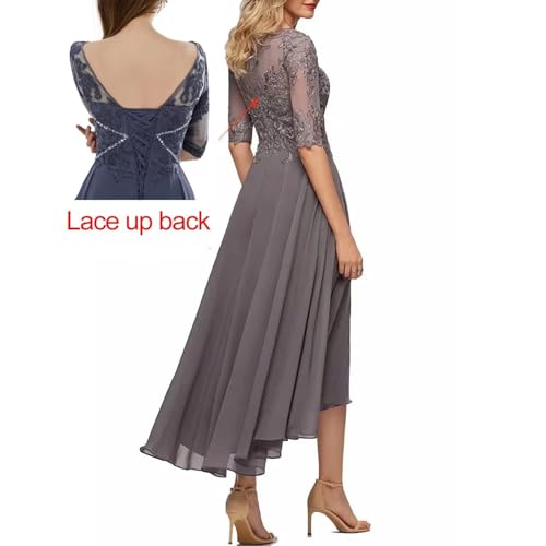 Lace Appliques Mother of The Bride Dresses for Wedding 3/4 Sleeves Tea Length Chiffon Formal Evening Party Gowns2